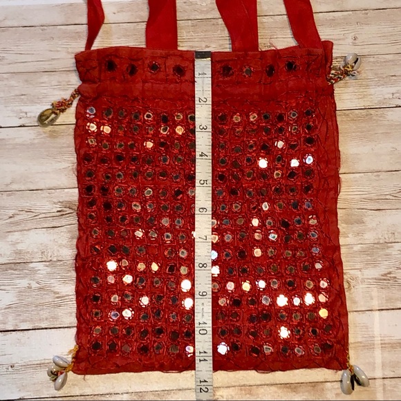Bohemian mirrored cross-body bag, hand embroidered with cowrie shell detail - Picture 11 of 15